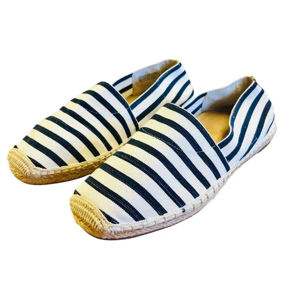 VIONIC Blue and White Espadrille Shoes Sz 11 Nautical Fisherman Coastal Slip On