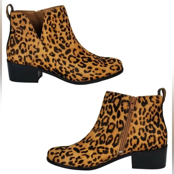 VIONIC ‘Clara’ Leopard Calf Hair Ankle Boots Size 9 Classic Boho Chic Retro