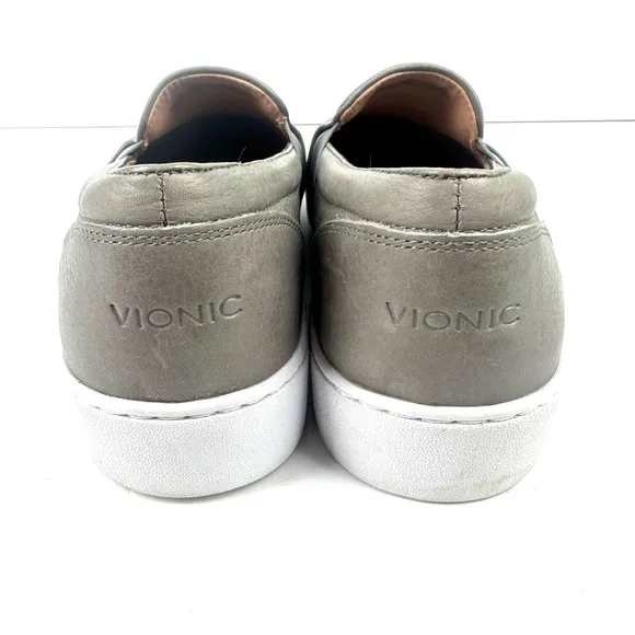 Vionic Demetra 10 Loafers Gray Leather  Slip On Shoes Arch Support Womens
