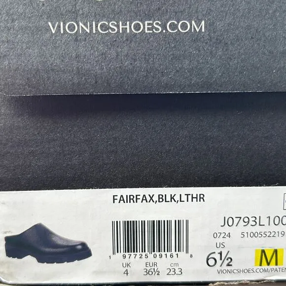 Vionic Fairfax Vegan Leather Mule Slip On Black J0793L1001 Women's 6.5M Tried On