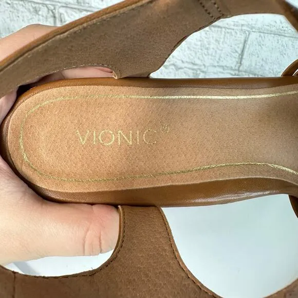 Vionic Heels Peony Nat Sandals Woven Leather Open Toe Papaya Brown 11