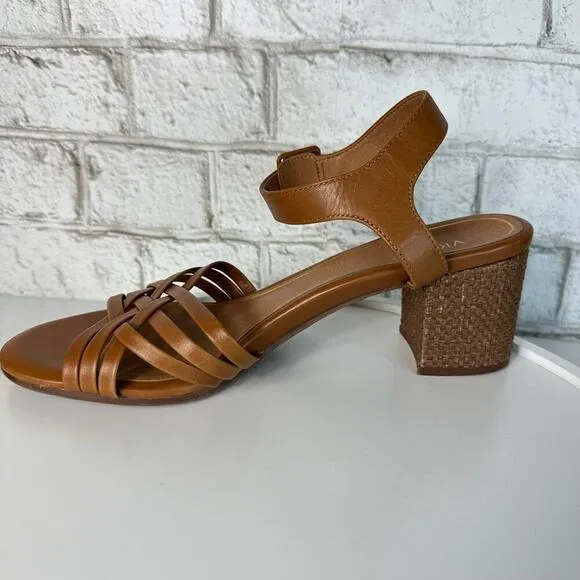 Vionic Heels Peony Nat Sandals Woven Leather Open Toe Papaya Brown 11