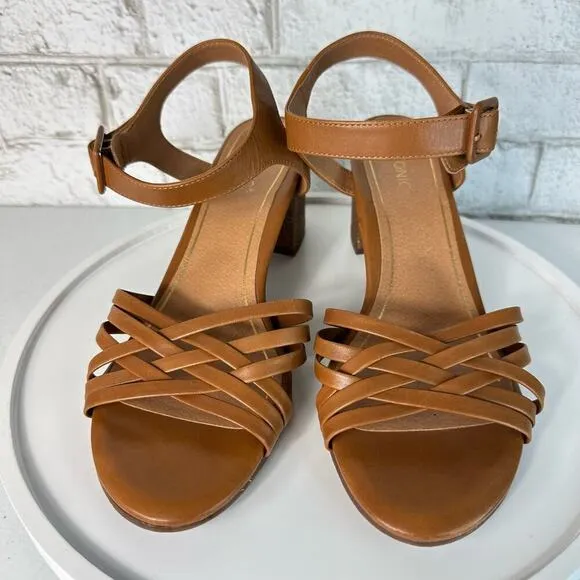 Vionic Heels Peony Nat Sandals Woven Leather Open Toe Papaya Brown 11