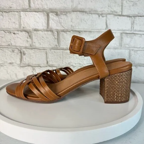 Vionic Heels Peony Nat Sandals Woven Leather Open Toe Papaya Brown 11
