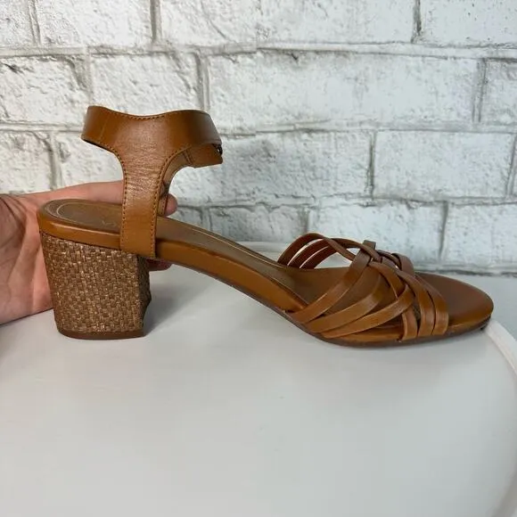Vionic Heels Peony Nat Sandals Woven Leather Open Toe Papaya Brown 11