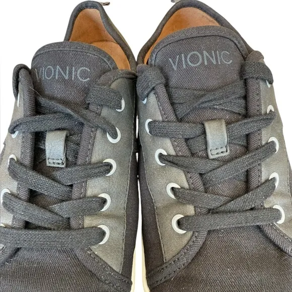 Vionic Pisces Black Canvas &amp; Leather Low Top Lace Up Sneakers Women's Size 8W