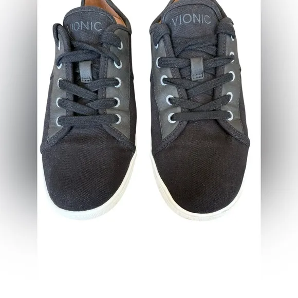 Vionic Pisces Black Canvas &amp; Leather Low Top Lace Up Sneakers Women's Size 8W