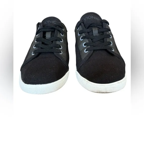 Vionic Pisces Black Canvas &amp; Leather Low Top Lace Up Sneakers Women's Size 8W