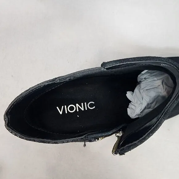 Vionic Upright Anne Black Suede &amp; Snake Embossed Comfort Ankle Boots 9 NEW
