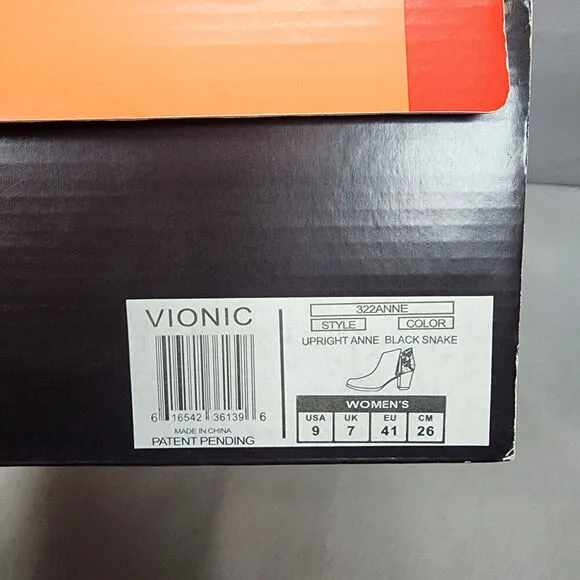 Vionic Upright Anne Black Suede &amp; Snake Embossed Comfort Ankle Boots 9 NEW