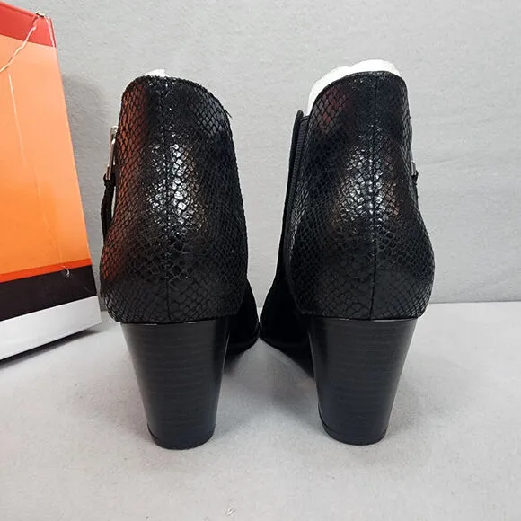Vionic Upright Anne Black Suede &amp; Snake Embossed Comfort Ankle Boots 9 NEW