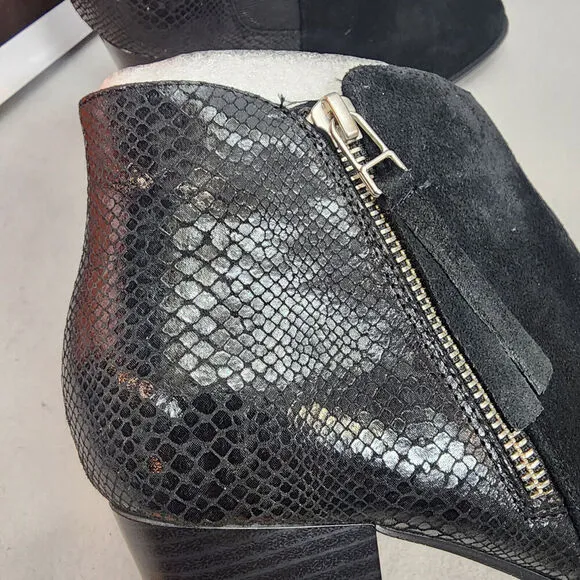 Vionic Upright Anne Black Suede &amp; Snake Embossed Comfort Ankle Boots 9 NEW