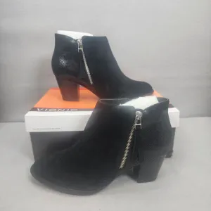 Vionic Upright Anne Black Suede &amp; Snake Embossed Comfort Ankle Boots 9 NEW