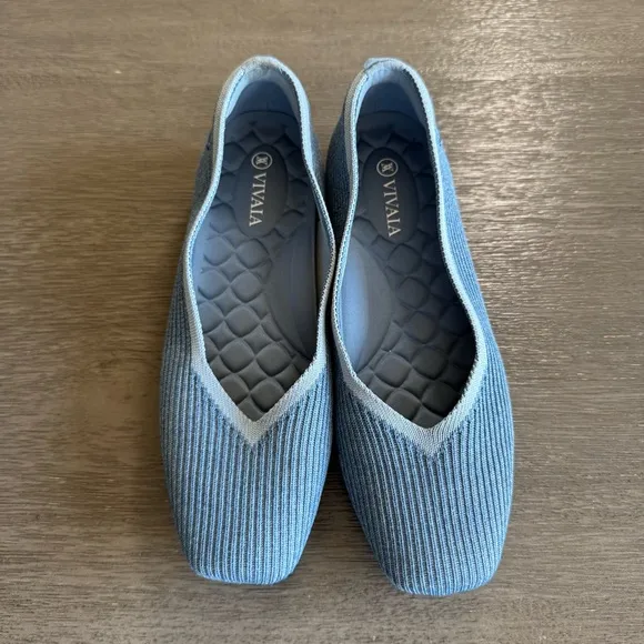 Vivaia Blue Margot 2.0 Flats Square Toe Ribbed Shoes 37
