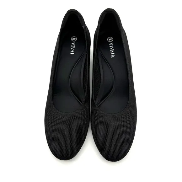 Vivaia Elvia Round Toe Block Heel Black EU 38 US 7-7.5 Knit Heels