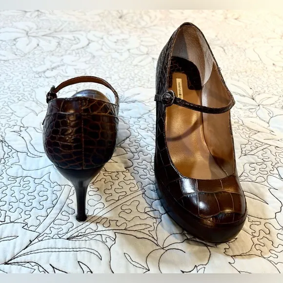 Vntg MAX STUDIO Y2K Calla Croc Embossed Leather Mary Jane Platform Pumps Sz 6.5