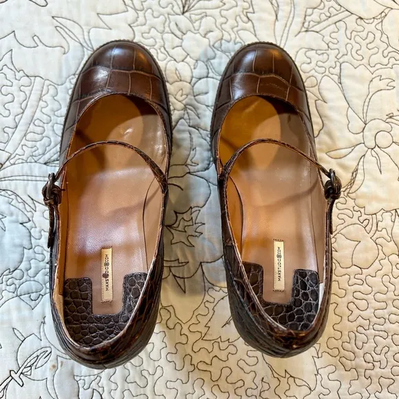 Vntg MAX STUDIO Y2K Calla Croc Embossed Leather Mary Jane Platform Pumps Sz 6.5