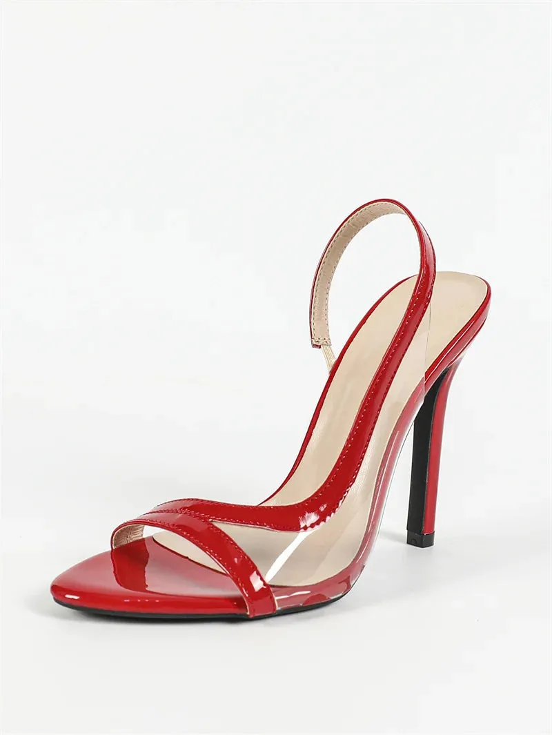 VougeVamp Summer Transparent PVC High Heel Sandals – Open-Toe Back Strap Wedding & Prom Shoes