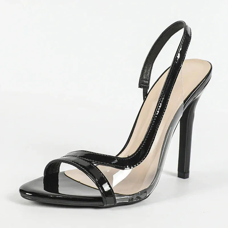 VougeVamp Summer Transparent PVC High Heel Sandals – Open-Toe Back Strap Wedding & Prom Shoes