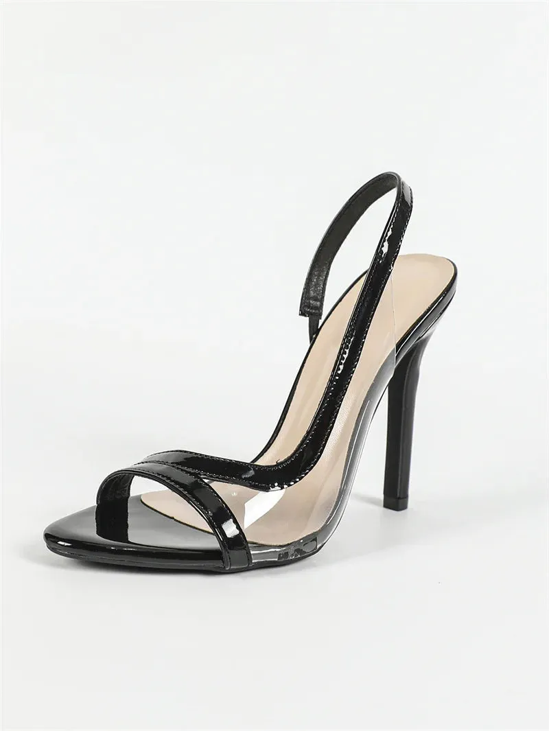 VougeVamp Summer Transparent PVC High Heel Sandals – Open-Toe Back Strap Wedding & Prom Shoes