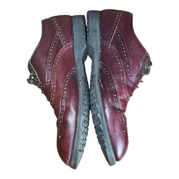 VTG Footjoy Classics Spikeless Golf Shoes Mens Size 10 C Burgundy Leather Brogue