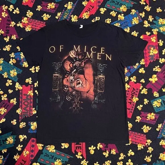 •VTG• Of Mice &amp; Men Double Sided Black Graphic Tee Shirt / Size L