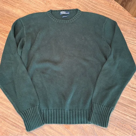 Vtg Polo by Ralph Lauren Green Cotton Crewneck Knit Sweater XL
