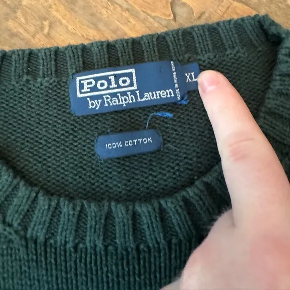 Vtg Polo by Ralph Lauren Green Cotton Crewneck Knit Sweater XL
