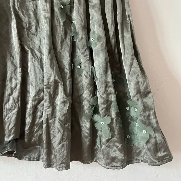 VTG silvery green Left of Center skirt sz 2 cotton/poly skirt bow sheer flowers
