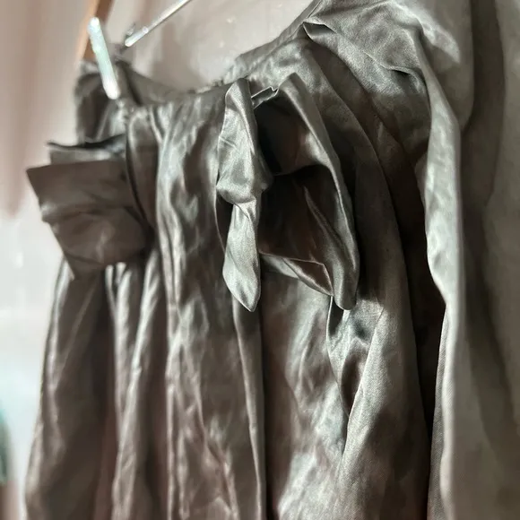 VTG silvery green Left of Center skirt sz 2 cotton/poly skirt bow sheer flowers