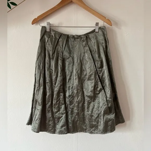 VTG silvery green Left of Center skirt sz 2 cotton/poly skirt bow sheer flowers
