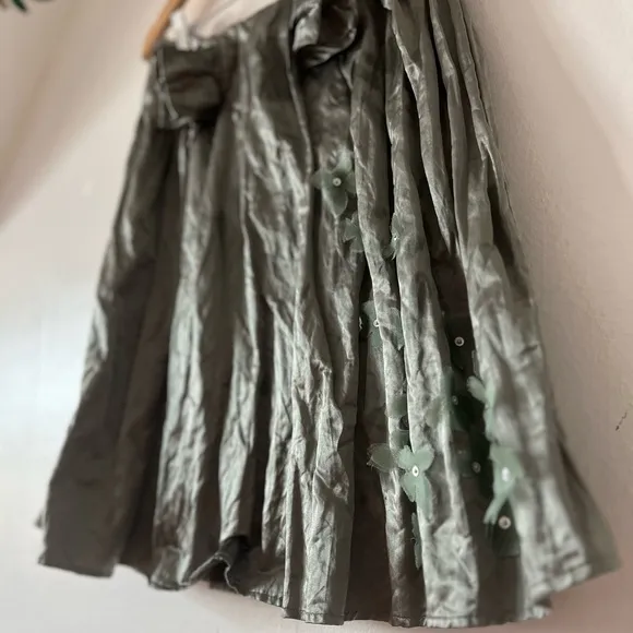 VTG silvery green Left of Center skirt sz 2 cotton/poly skirt bow sheer flowers
