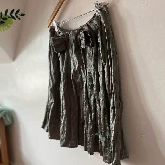 VTG silvery green Left of Center skirt sz 2 cotton/poly skirt bow sheer flowers
