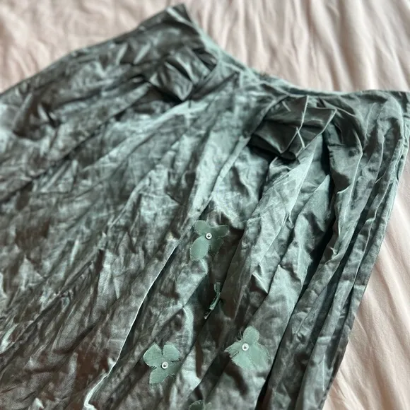 VTG silvery green Left of Center skirt sz 2 cotton/poly skirt bow sheer flowers