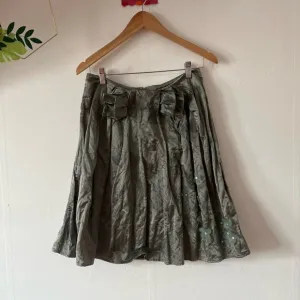 VTG silvery green Left of Center skirt sz 2 cotton/poly skirt bow sheer flowers