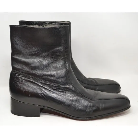 VTG Stuart McGuire Side Zip Mens Leather Ankle Boots Black Size 10.5 B 60339