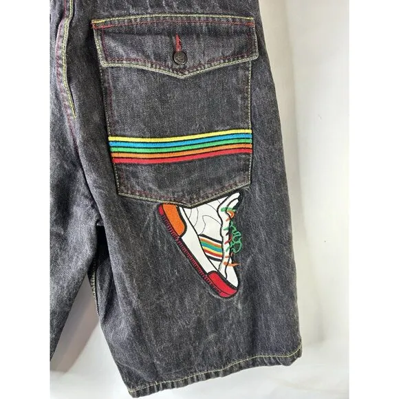 VTG Y2K COOGI Sneaker Shoes Stitched Baggy Denim Jean Shorts Jorts