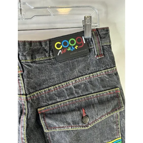 VTG Y2K COOGI Sneaker Shoes Stitched Baggy Denim Jean Shorts Jorts
