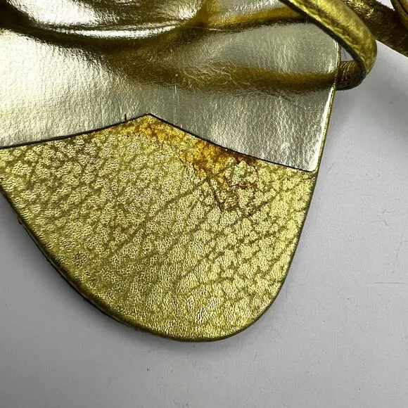 Walter Steiger Vintage Gold Metallic Heels Spaghetti Strap Wrap Ties