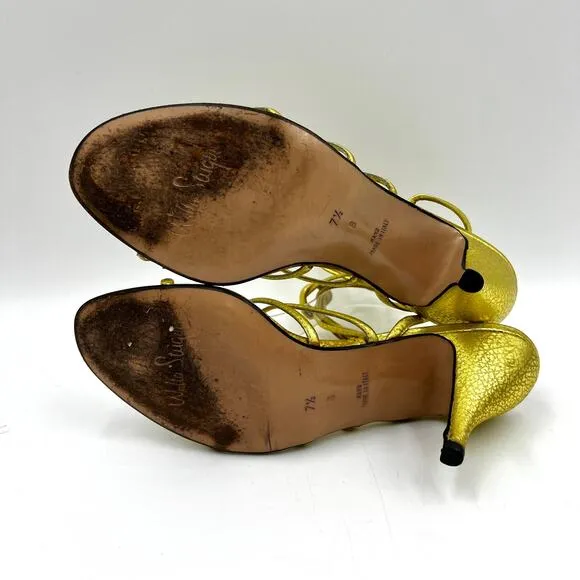 Walter Steiger Vintage Gold Metallic Heels Spaghetti Strap Wrap Ties