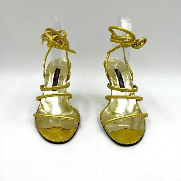 Walter Steiger Vintage Gold Metallic Heels Spaghetti Strap Wrap Ties