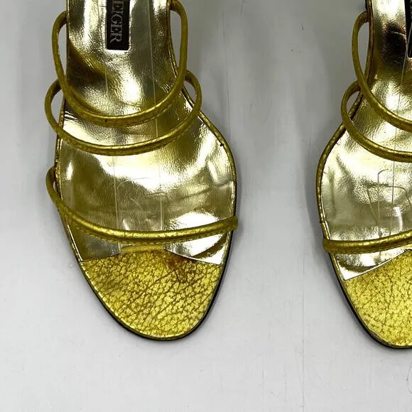 Walter Steiger Vintage Gold Metallic Heels Spaghetti Strap Wrap Ties