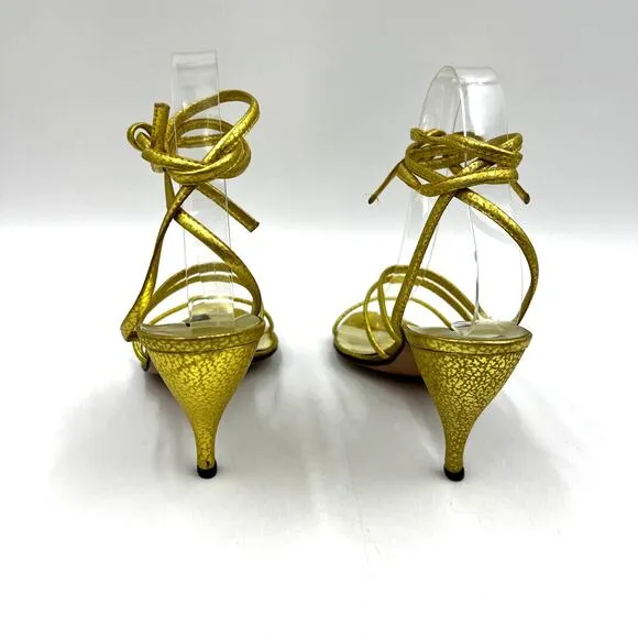 Walter Steiger Vintage Gold Metallic Heels Spaghetti Strap Wrap Ties