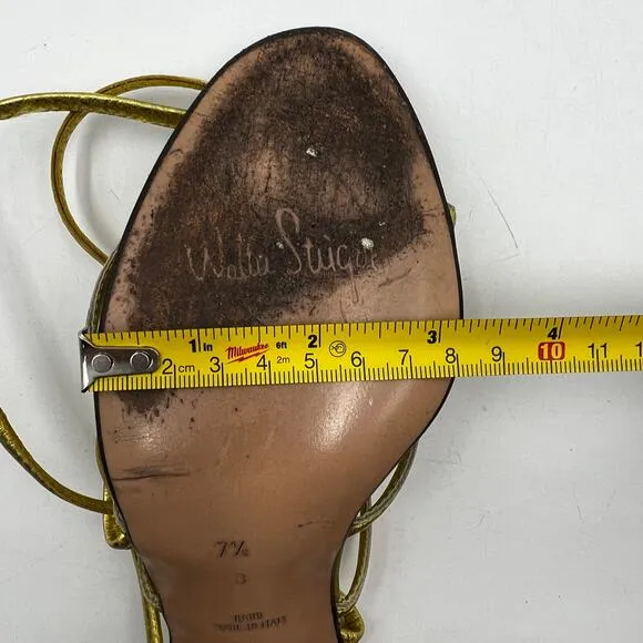 Walter Steiger Vintage Gold Metallic Heels Spaghetti Strap Wrap Ties