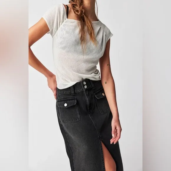 We The Free Madison Midi Skirt | Free People Black Denim Midi Skirt