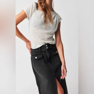 We The Free Madison Midi Skirt | Free People Black Denim Midi Skirt