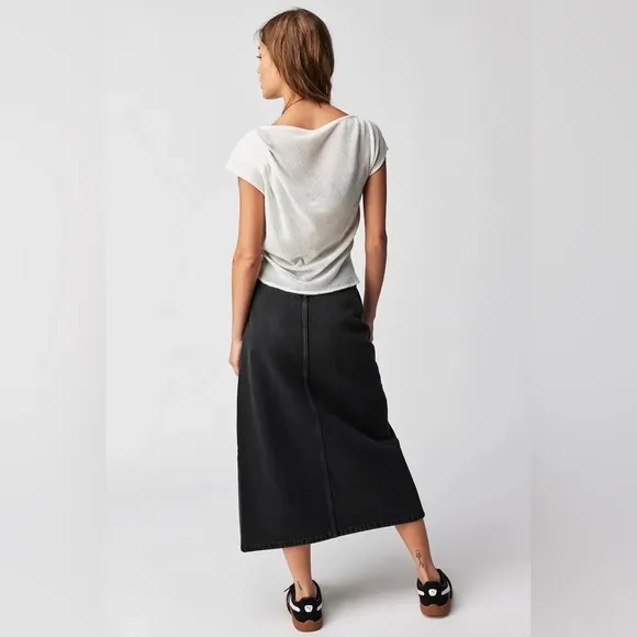 We The Free Madison Midi Skirt | Free People Black Denim Midi Skirt