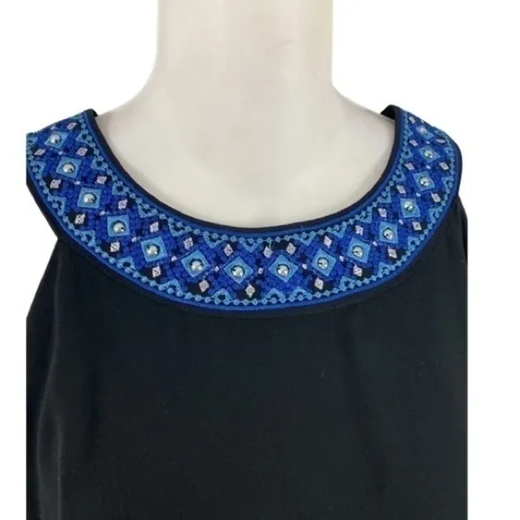 WHBM Black Embellished Neck Black Woven Overlay Dress E16