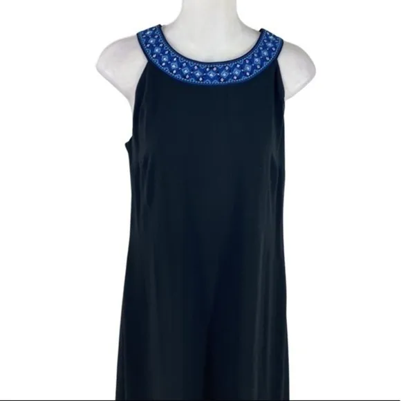 WHBM Black Embellished Neck Black Woven Overlay Dress E16