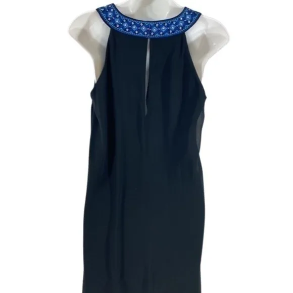 WHBM Black Embellished Neck Black Woven Overlay Dress E16